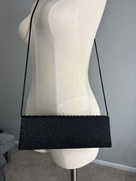 NiteBags Handbags - NiteBags Vintage Black Beaded Evening Clutch with Rope Shoulder Strap